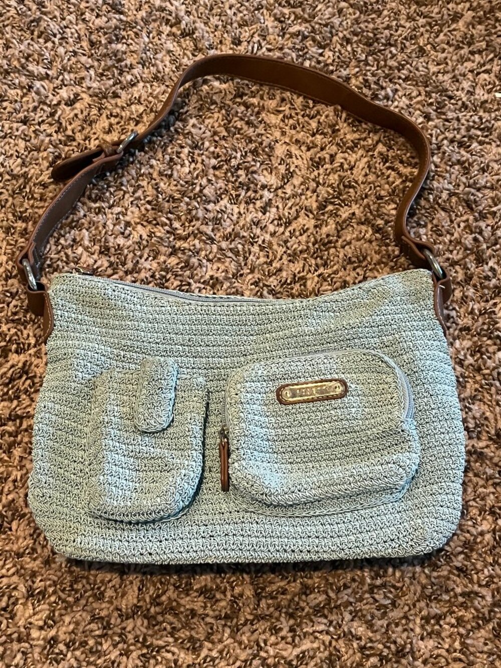 Vintage Rosetti Wallet To Go Blue Crochet Multi-Pocket Shoulder Bag Y2K